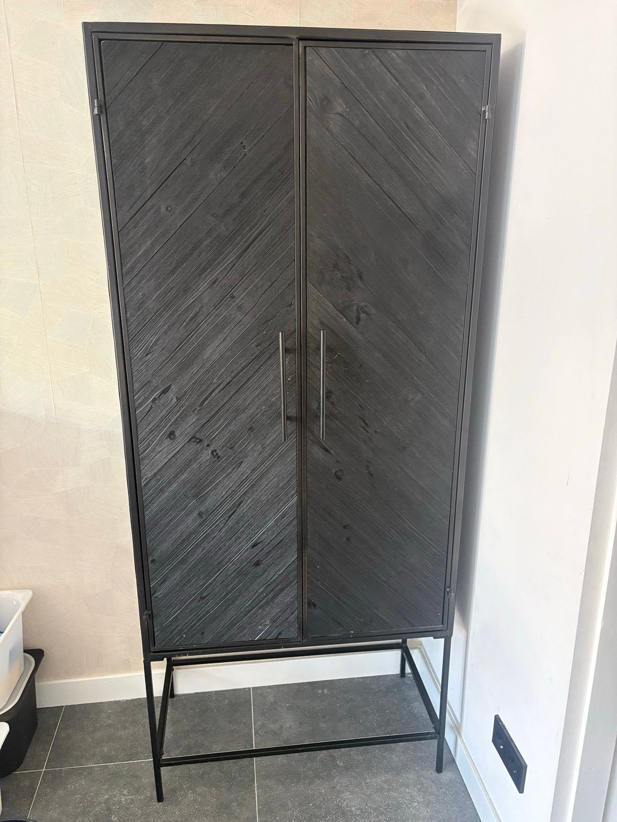 Loods 5 Kast - Zwart Hout en Metaal, Ophalen, Gebruikt, 200 cm of meer, 50 tot 100 cm