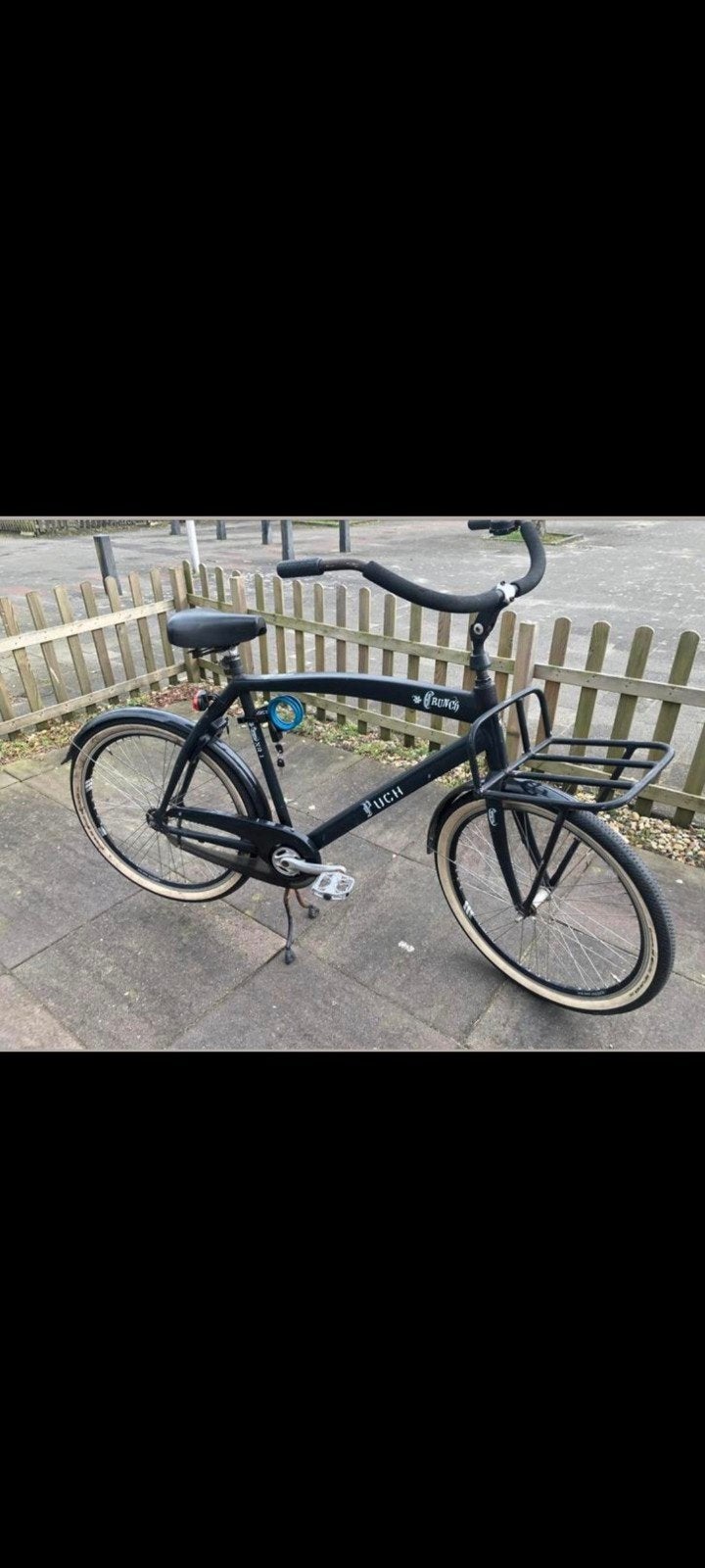 Puch Crunch herenfiets met Voordrager - Zwart, Fietsen en Brommers, Fietsen | Heren | Herenfietsen, Terugtraprem, Gebruikt, 53 tot 57 cm
