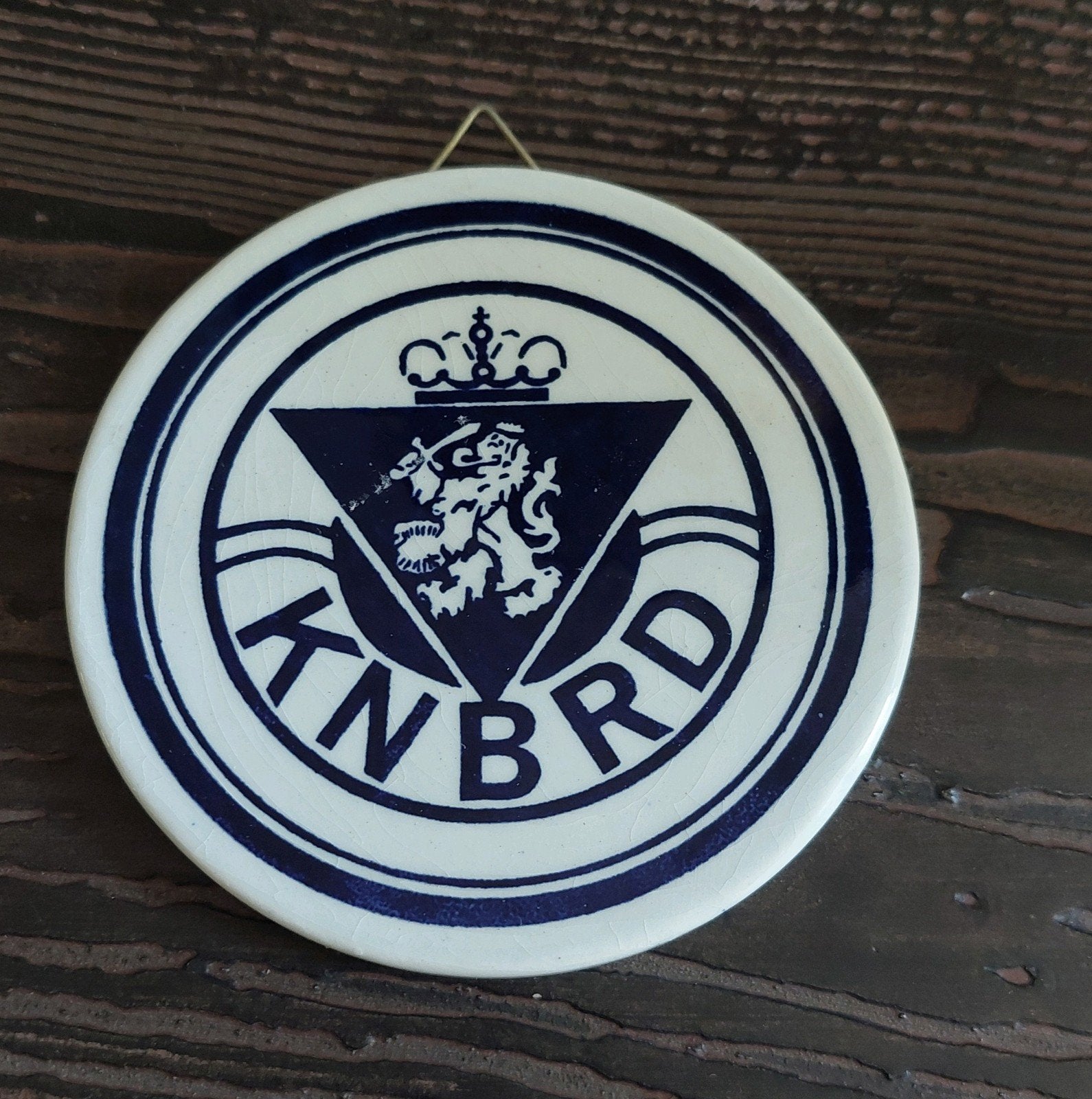 Vintage Delfts blauw rond tegeltje KNBRD Reddingsbrigade, Ophalen of Verzenden
