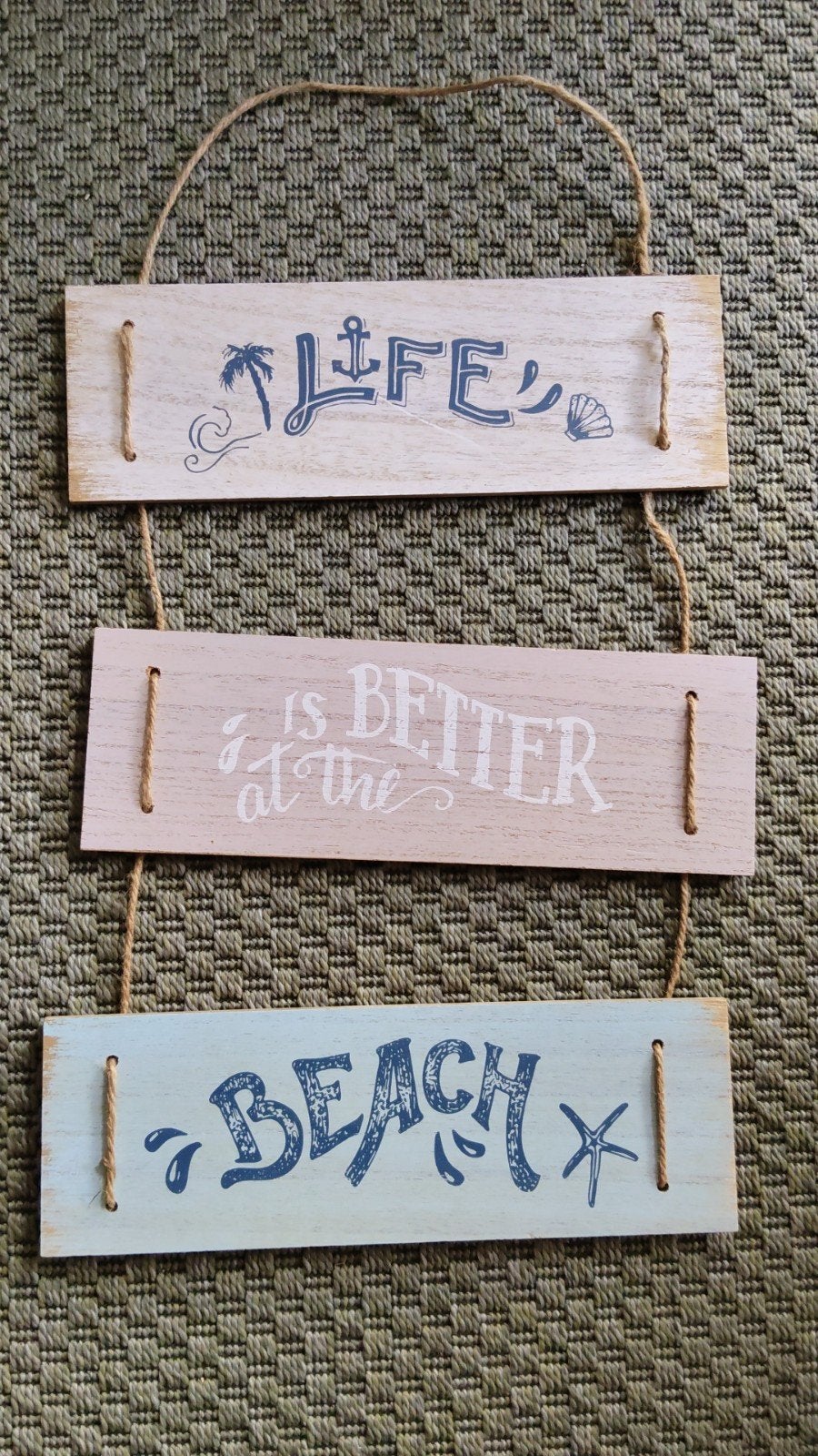 Decoratieve houten bordjes 'Life is better at the beach', Hout, Meerkleurig, Ophalen of Verzenden, Landelijk