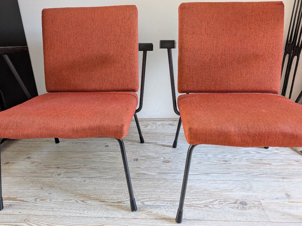 Set originele Gispen 1401 fauteuils, Ophalen, 75 tot 100 cm, Zo goed als nieuw, Metaal