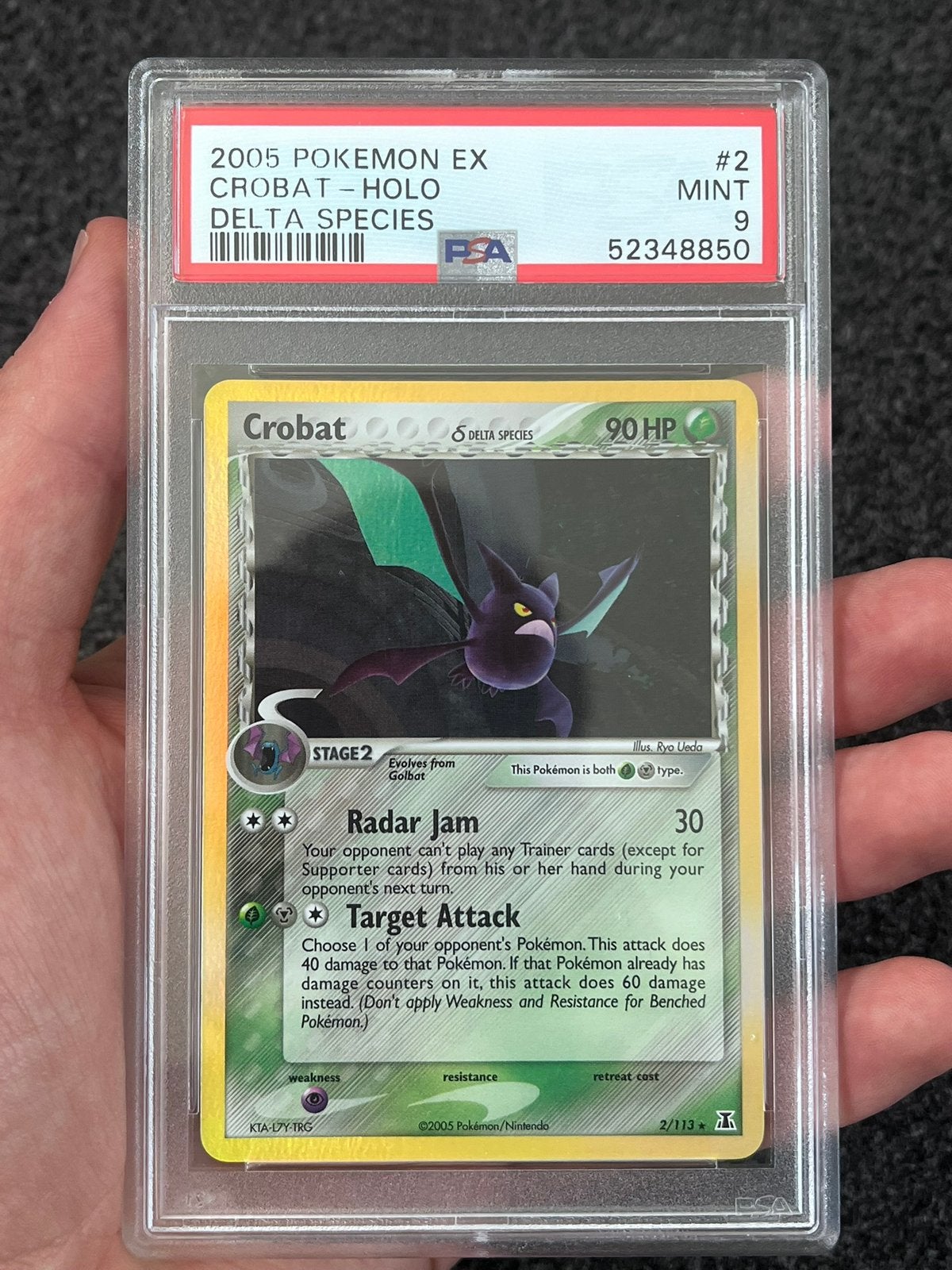 Pokémon PSA 9 Crobat Holo #2 Delta Species ex, Ophalen of Verzenden, Zo goed als nieuw, Losse kaart, Foil
