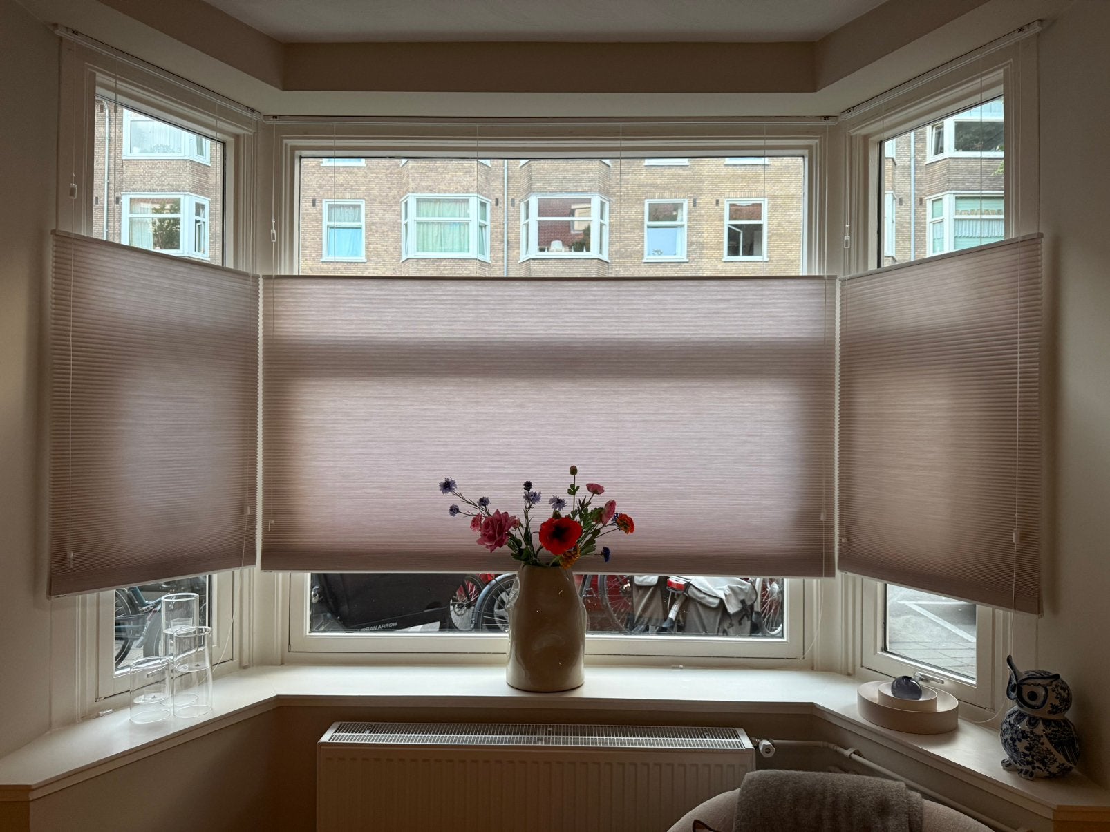 Veneta set plissegpordijnen zand kleur, Huis en Inrichting, Ophalen, Zo goed als nieuw, Tapijt