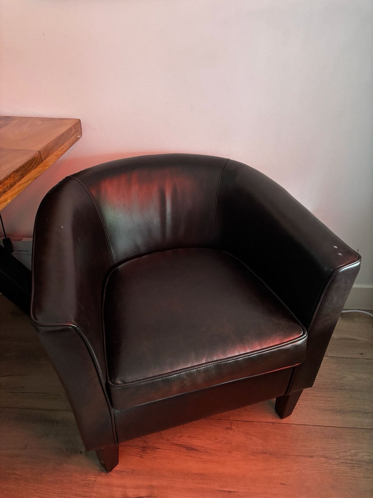 6x donkerbruine fauteuils, Ophalen, Gebruikt, Minder dan 75 cm, Leer