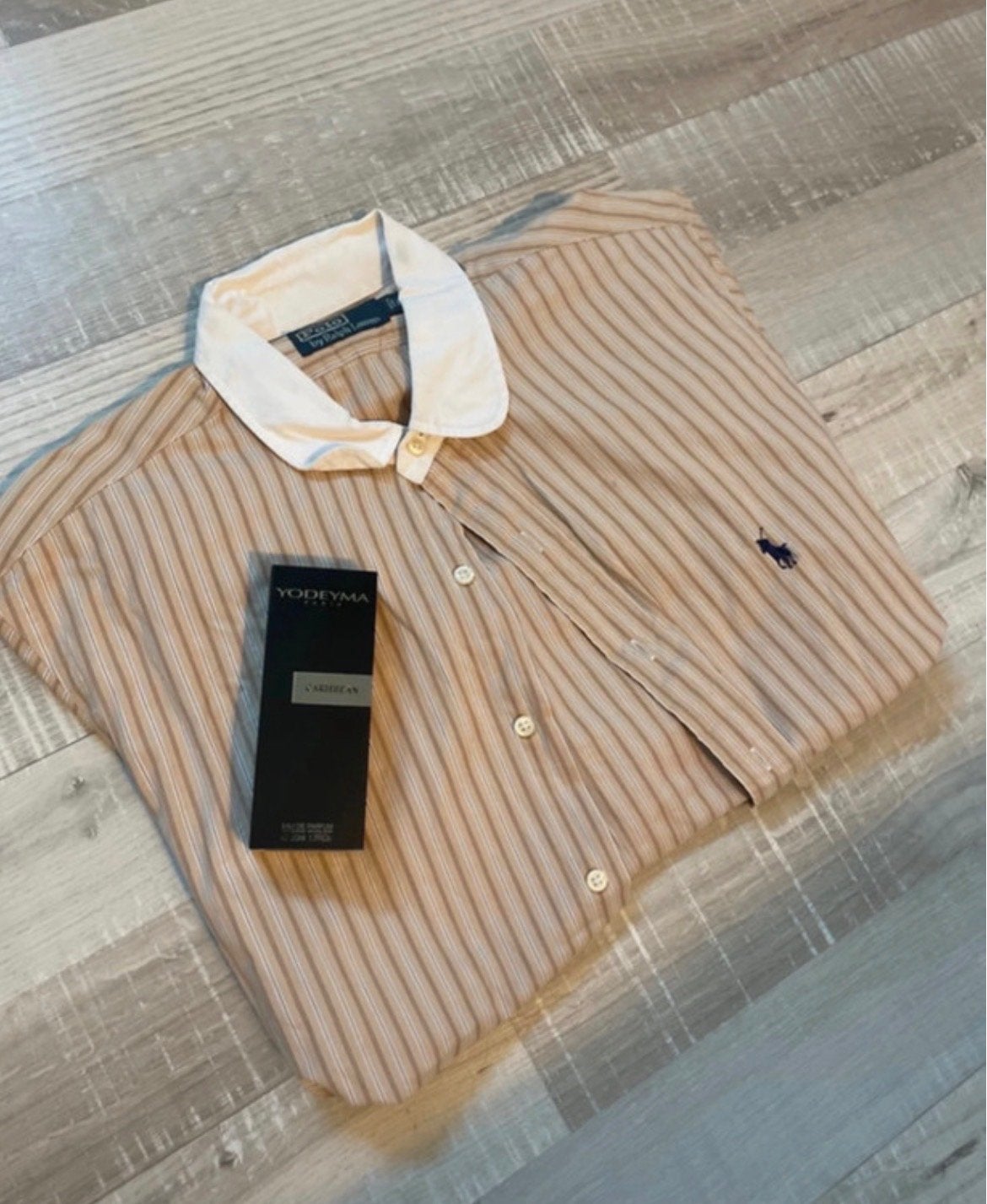 Polo Ralph Lauren gestreept overhemd - Beige/Wit, Ophalen of Verzenden, Gedragen, Beige, Halswijdte 41/42 (L)