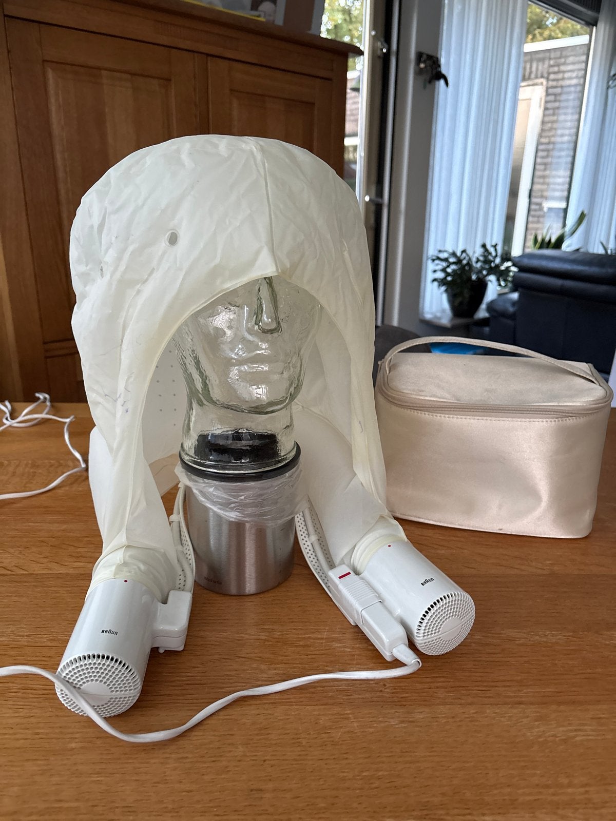 Braun Type 4486 Haardroger met Droogkap en Opbergtas, Witgoed en Apparatuur, Ophalen of Verzenden, Gebruikt, Haarverzorging