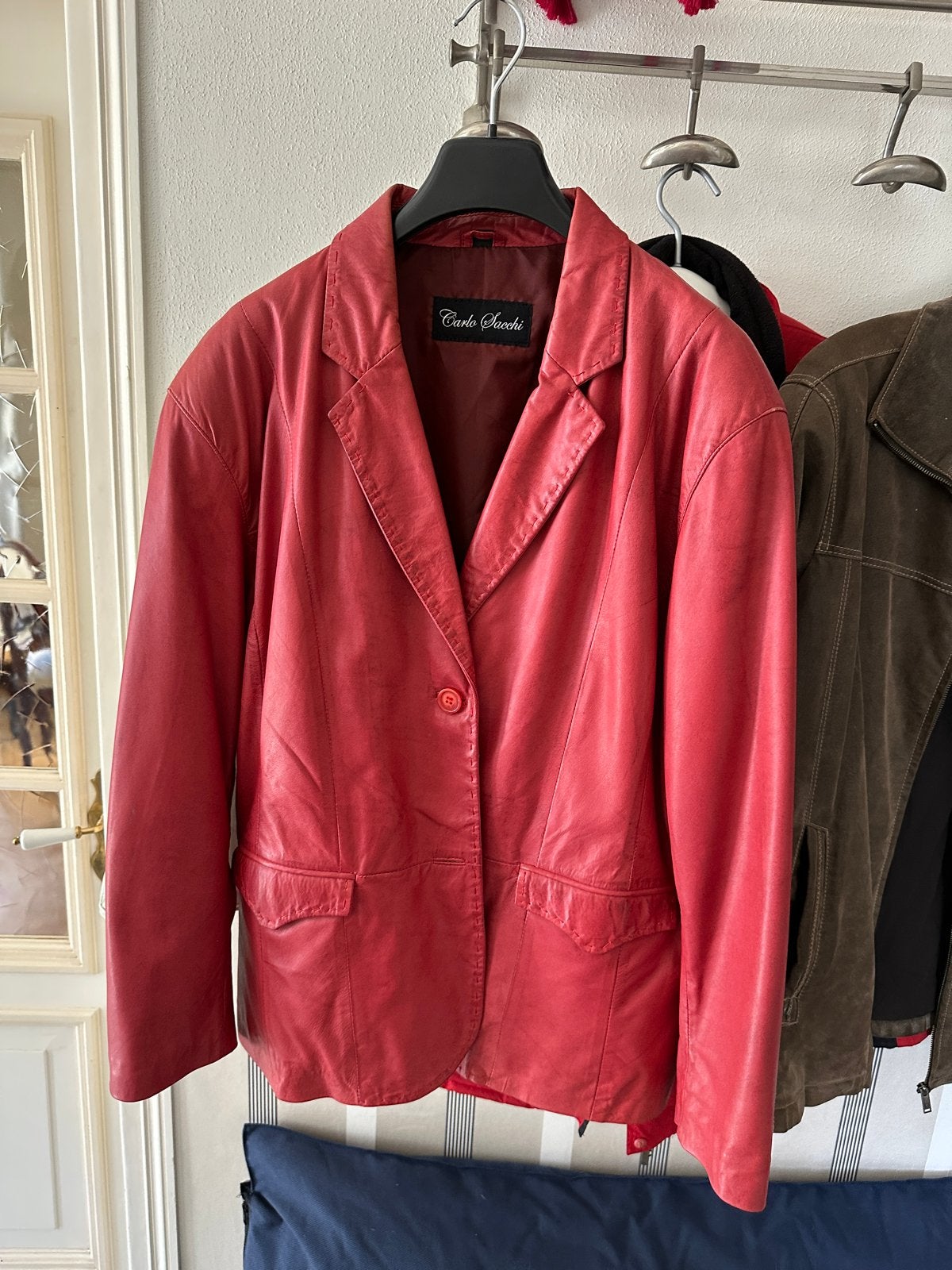 Rood leren jasje maat 54, Maat 46/48 (XL) of groter, Ophalen of Verzenden, Jasje, Gedragen