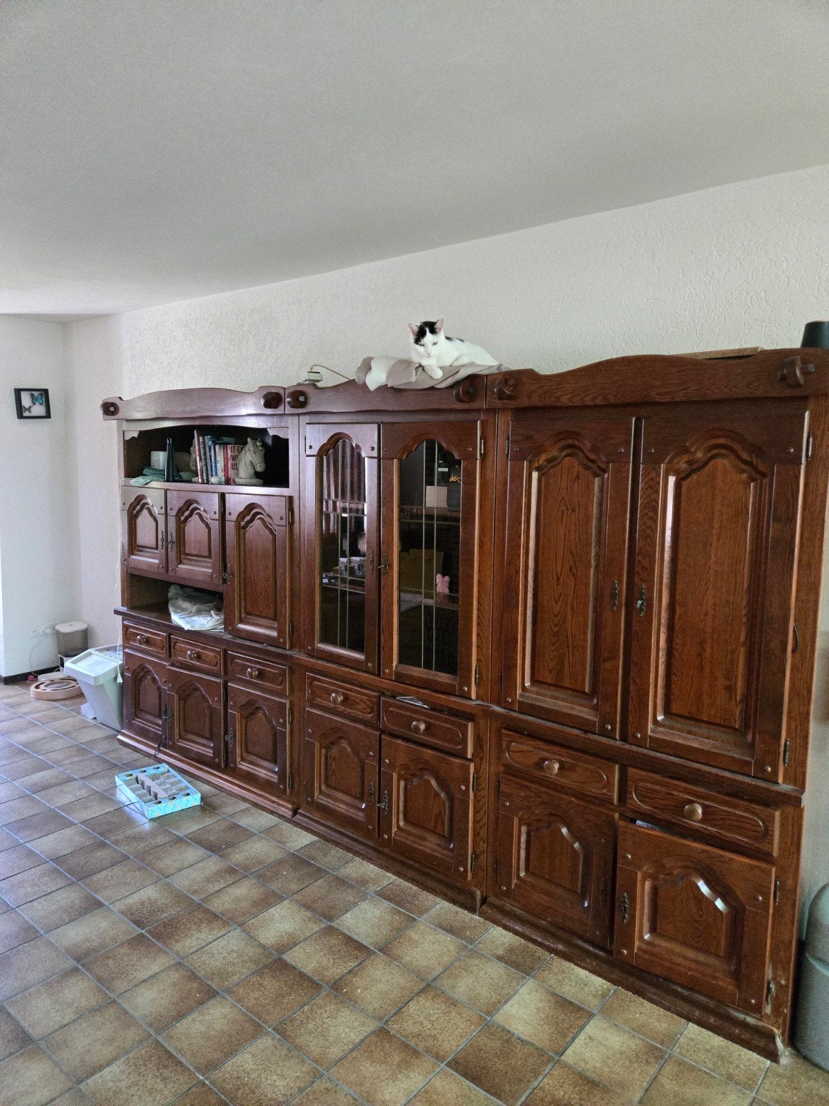 Grote houten wandkast met veel opbergruimte, Huis en Inrichting, Kasten | Wandmeubels, Ophalen, Gebruikt, Met deur(en), 300 cm of meer