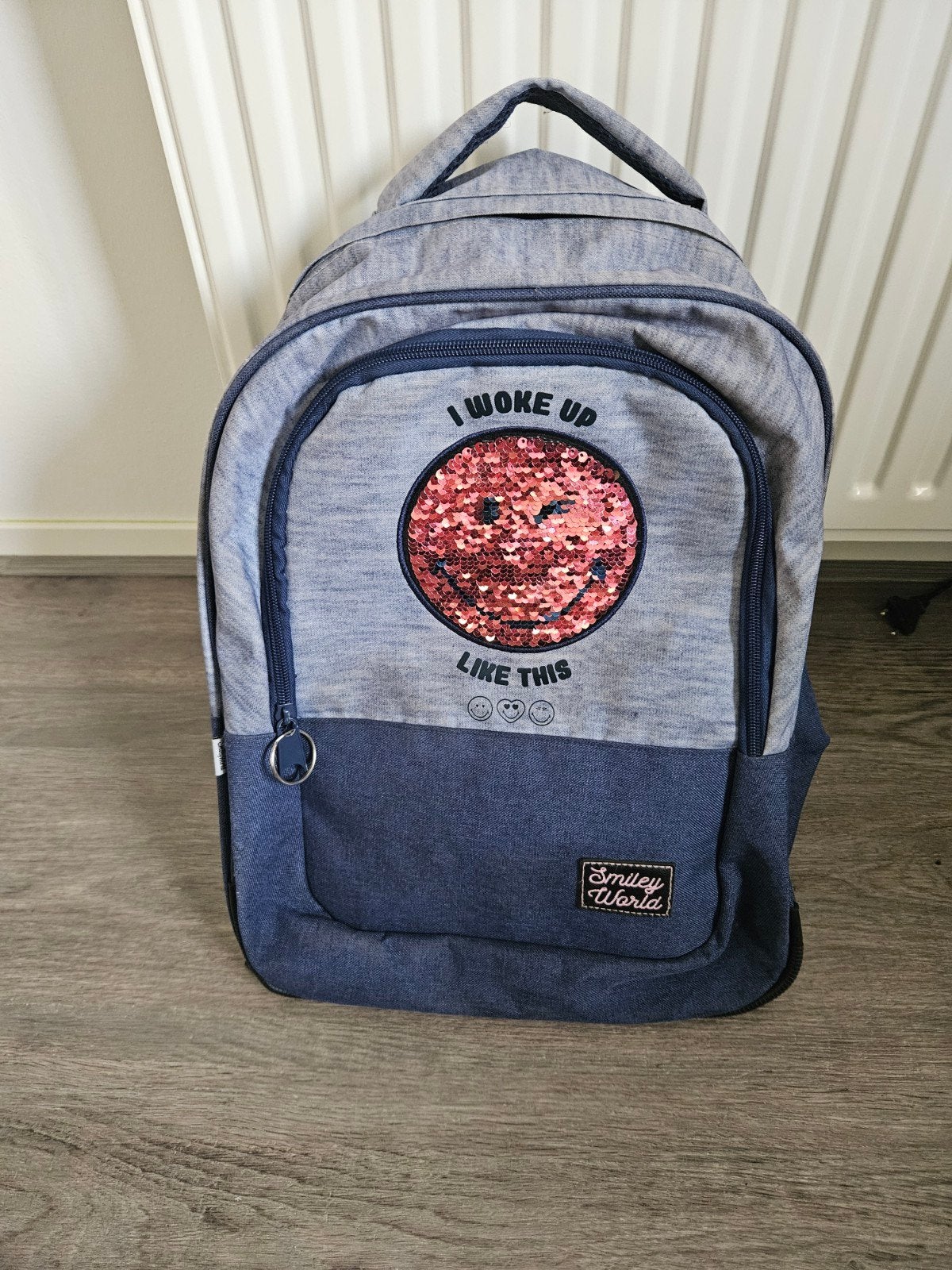 Smiley World rugzak met omkeerbare pailletten, Gebruikt, 25 tot 40 cm, 30 tot 45 cm, Ophalen