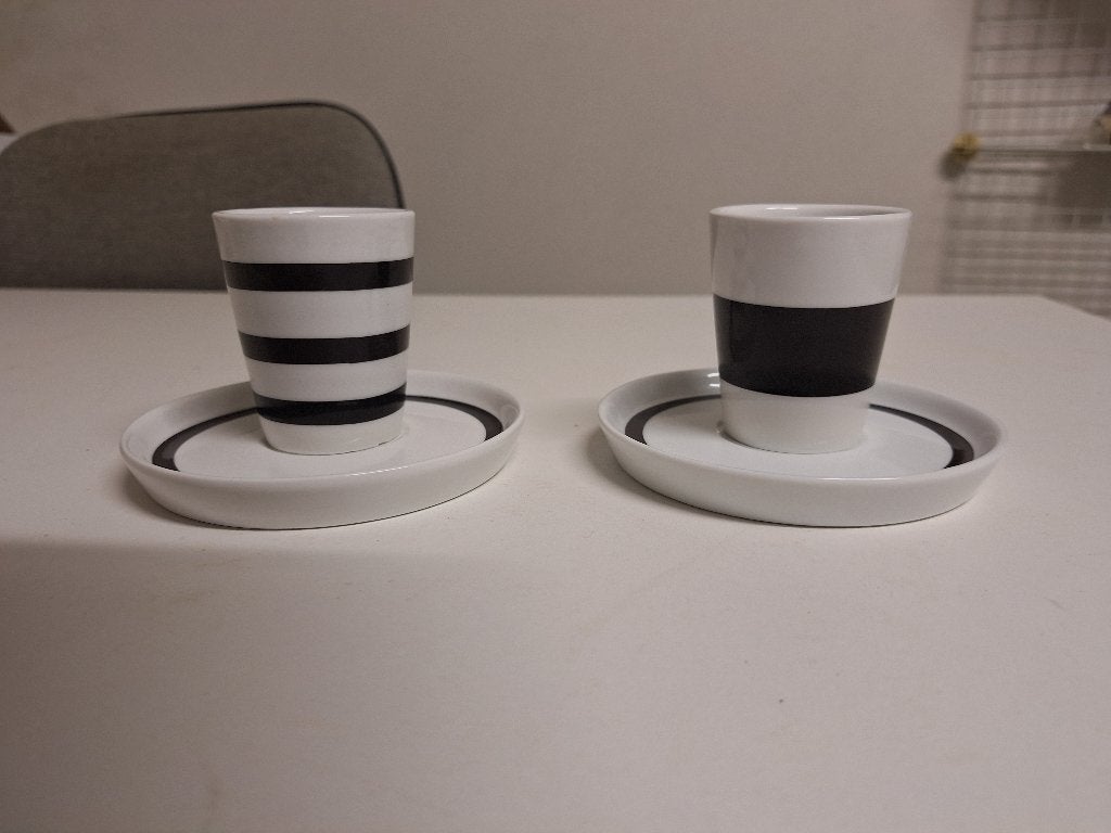 S&P espresso kop en schoteltje 2 stuks stripes zwart, Overige merken, Ophalen of Verzenden, Zo goed als nieuw, Overige stijlen
