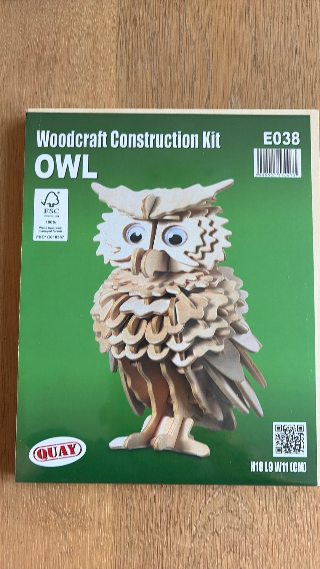 Woodcraft construction kit OWL . Houten puzzel Uil, Overige typen, Dieren, Zo goed als nieuw, Hout