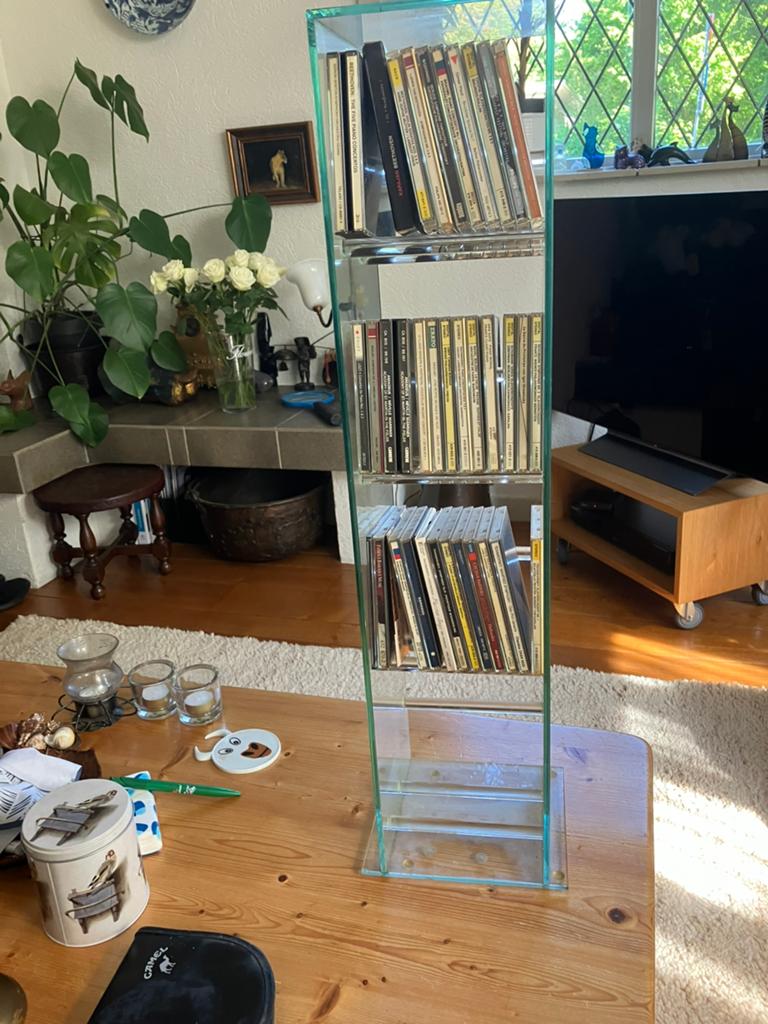 Glazen cd rek, Huis en Inrichting, Woonaccessoires | Cd- en Dvd-rekken, Ophalen, 25 tot 75 discs, Cd's, Glas