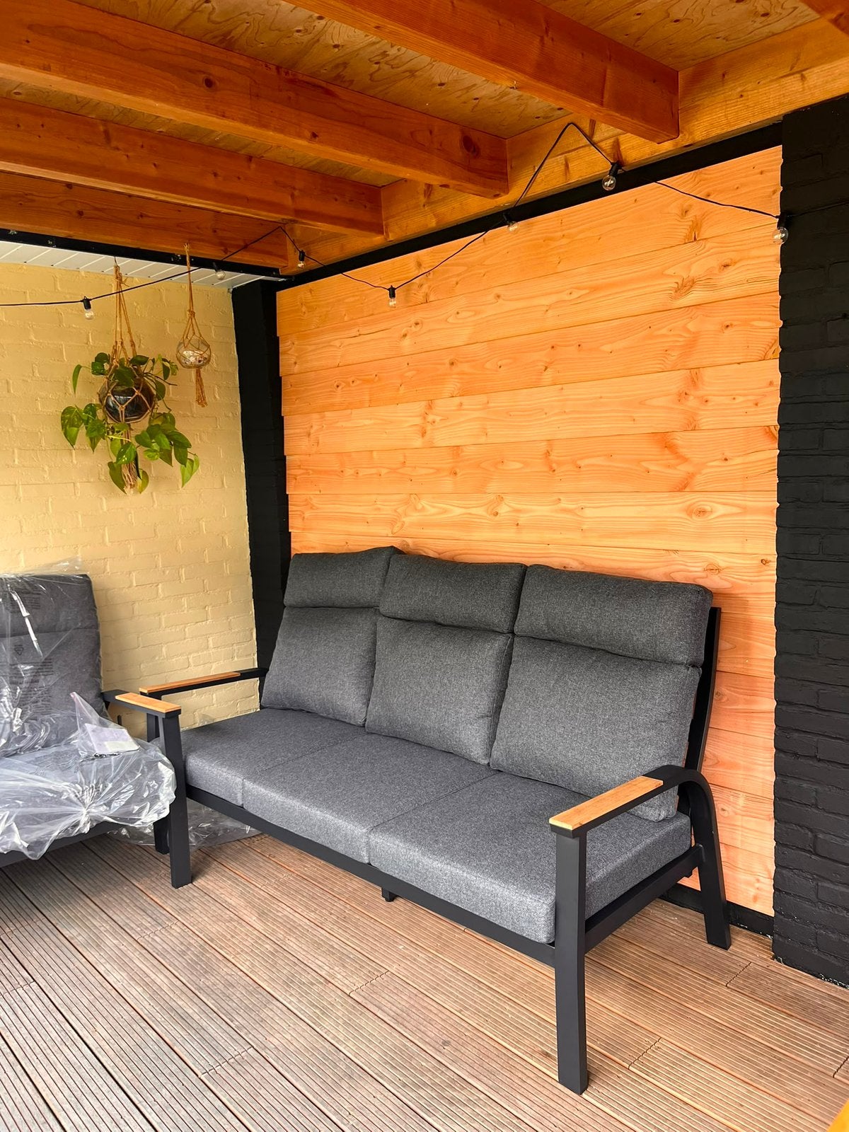 Loungebank 3-zits Harston zwart – 2 stuks – Nieuw!, Tuin en Terras, Ophalen, 6 zitplaatsen, Bank, Nieuw