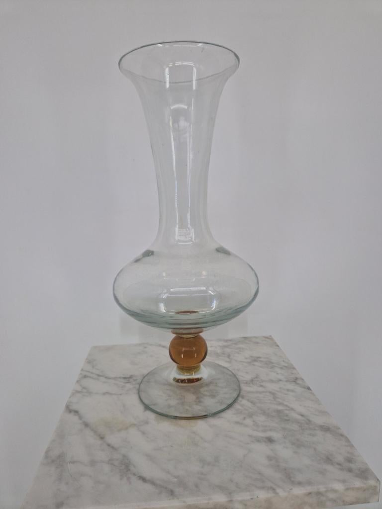 Vintage Glazen Vaas met Amber Bol | Italiaans Design | 60/70, Antiek en Kunst, Antiek | Vazen, Ophalen of Verzenden