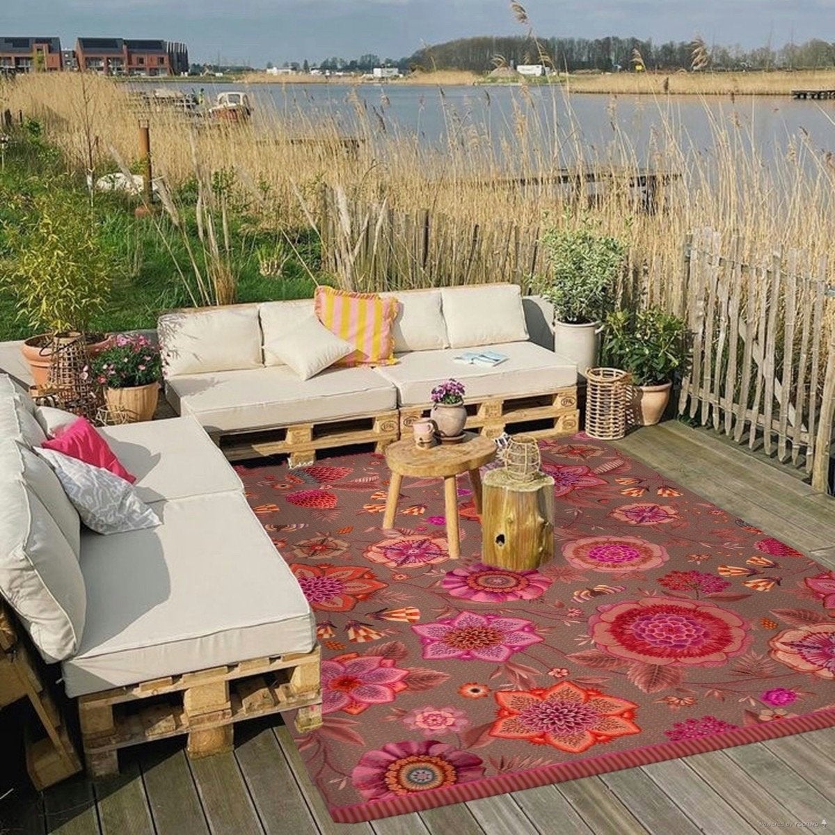 Prachtig Pip Studio Vloerkleed - Roze/Rood/Oranje Bloemen, Ophalen, 150 tot 200 cm, 200 cm of meer, Zo goed als nieuw