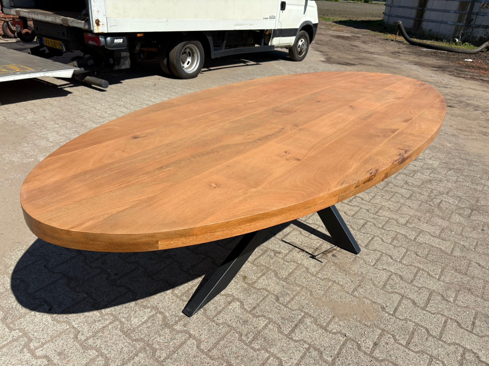 Deens Ovale Mangohouten Eettafel 300 cm – Nieuw!, Ophalen, 100 tot 150 cm, Ovaal, Nieuw