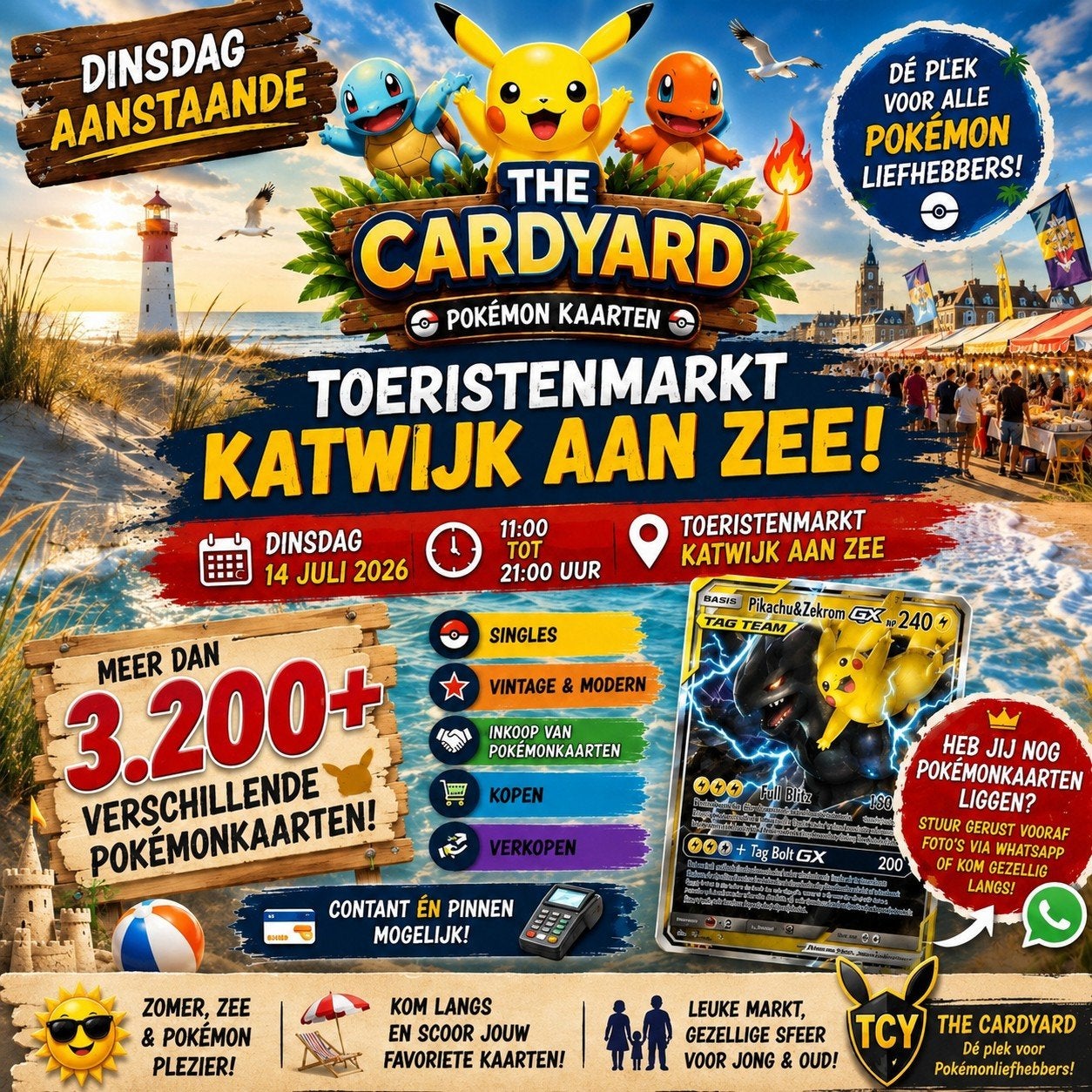 Dins. 14 juli The Cardyard Pokémon Kaarten - Katwijk aan zee, Ophalen of Verzenden, Gebruikt, Meerdere kaarten