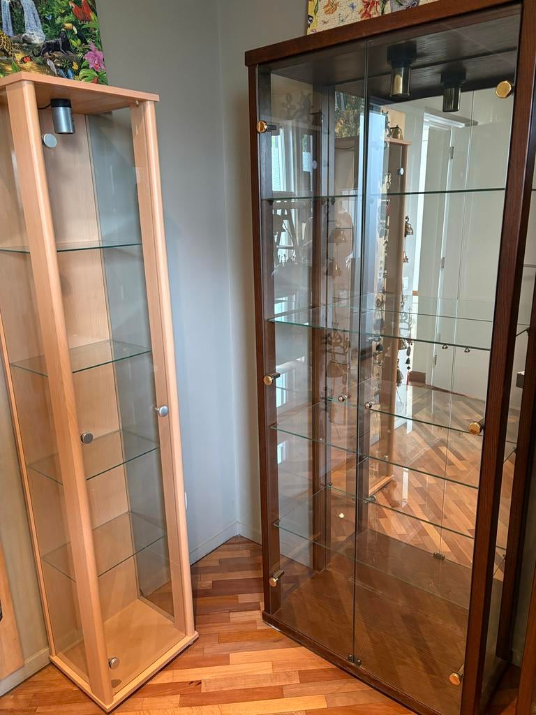 Set van 2 vitrinekasten met glazen planken, Ophalen, Gebruikt, 50 tot 100 cm, Glas