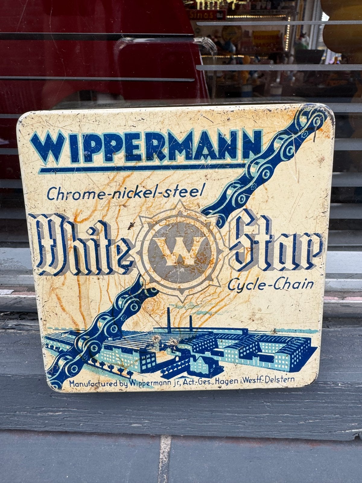 Vintage Wipperrmann White Star fietsketting blik, Antiek en Kunst, Ophalen of Verzenden