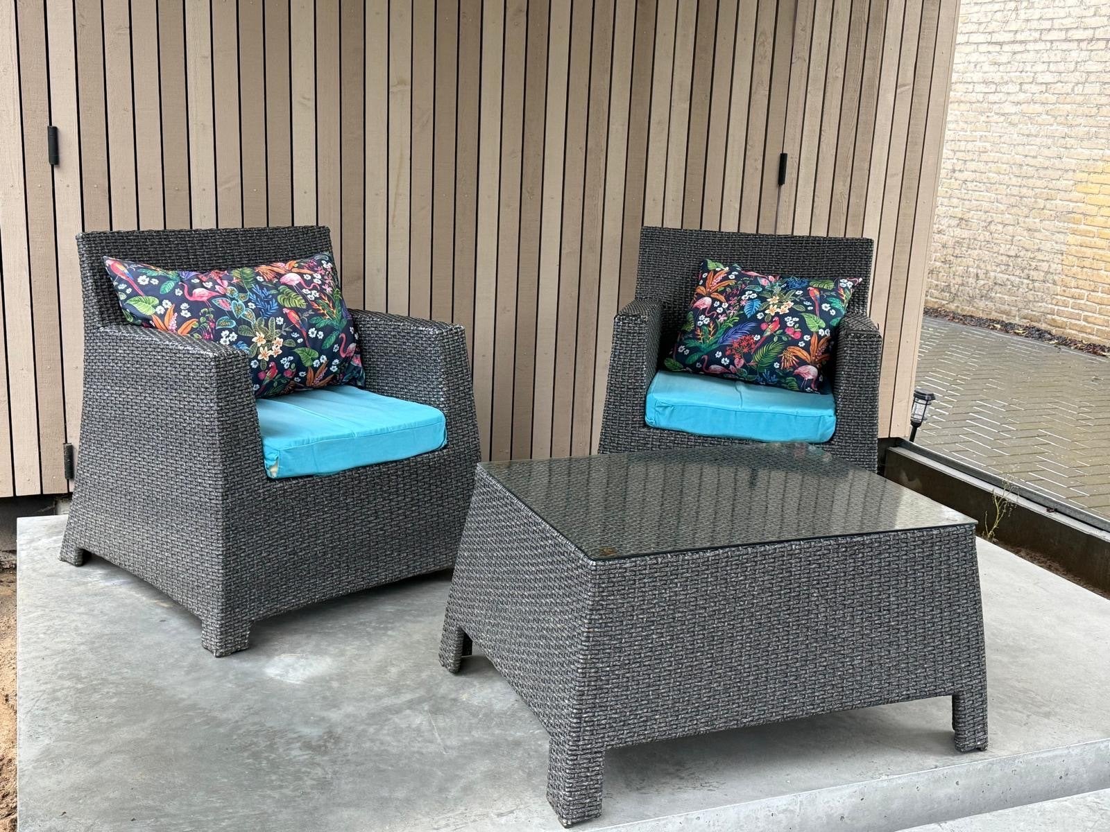 Wicker Tuinset met 2 Stoelen en Salontafel, Gebruikt, Bijzettafel, Wicker, Tuinset