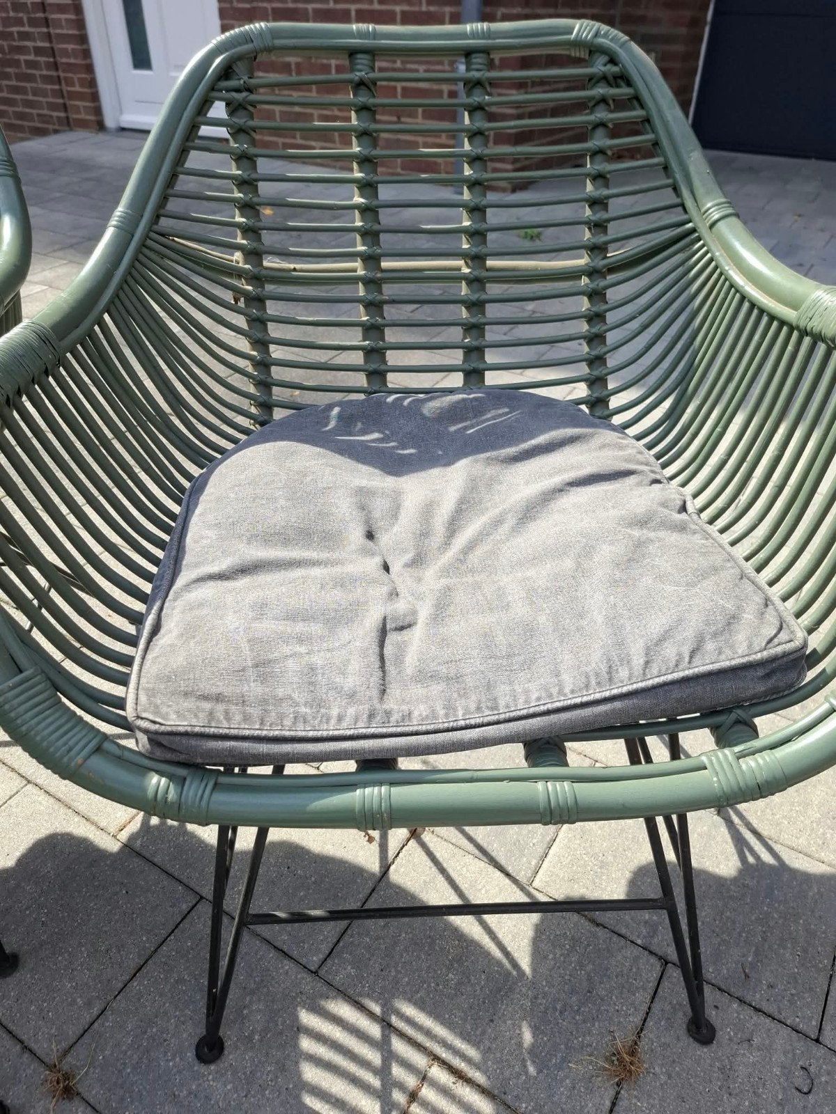 4 Groene Rotan Tuinstoelen met Kussens, Ophalen, Gebruikt