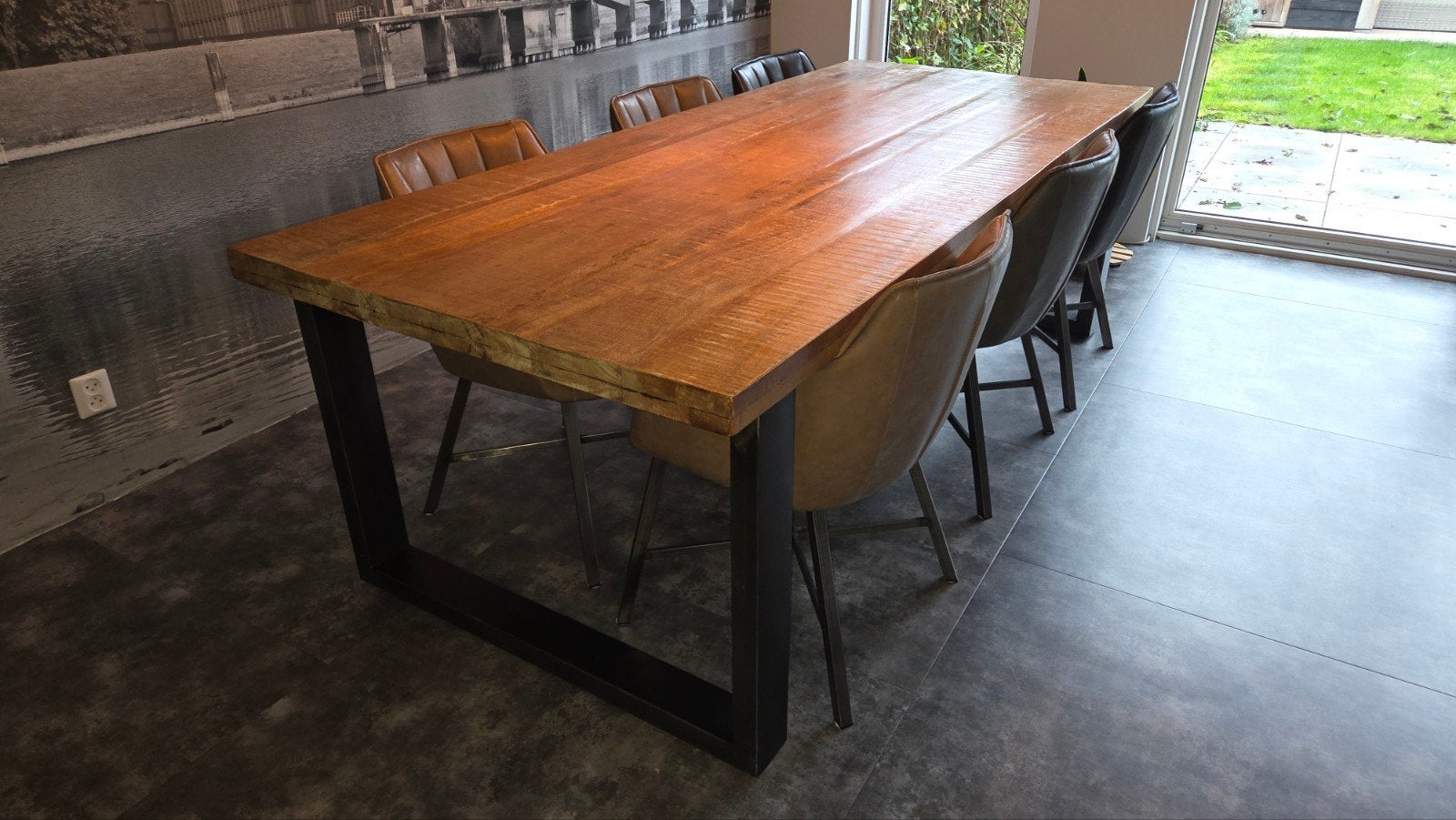 Eleonora - Eettafel, metalen poot 240x100cm + 6 stoelen, 100 tot 150 cm, 200 cm of meer, Ophalen of Verzenden, Zo goed als nieuw
