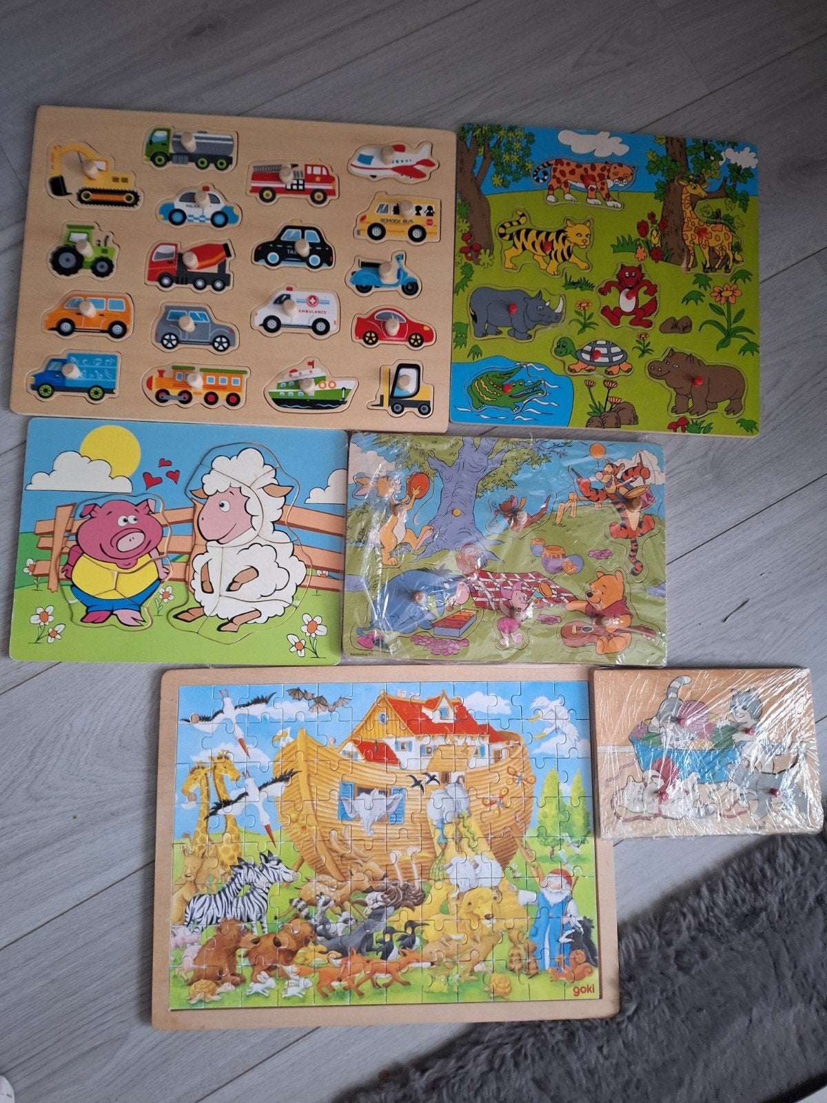 6 houten puzzels Compleet, Gebruikt, Ophalen of Verzenden, Van hout, Minder dan 10 stukjes