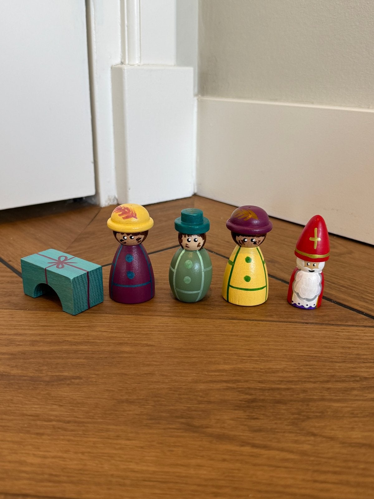 Sinterklaas en 3 pieten hout pegdoll, Ophalen of Verzenden