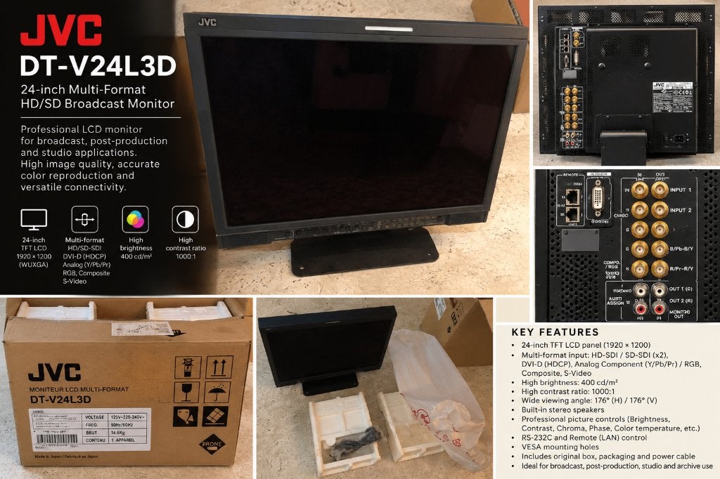 JVC DT-V24L3D 24" Professional Broadcast Monitor HD/SD-SDI, Ophalen of Verzenden, Zo goed als nieuw, Overige typen, Onbekend