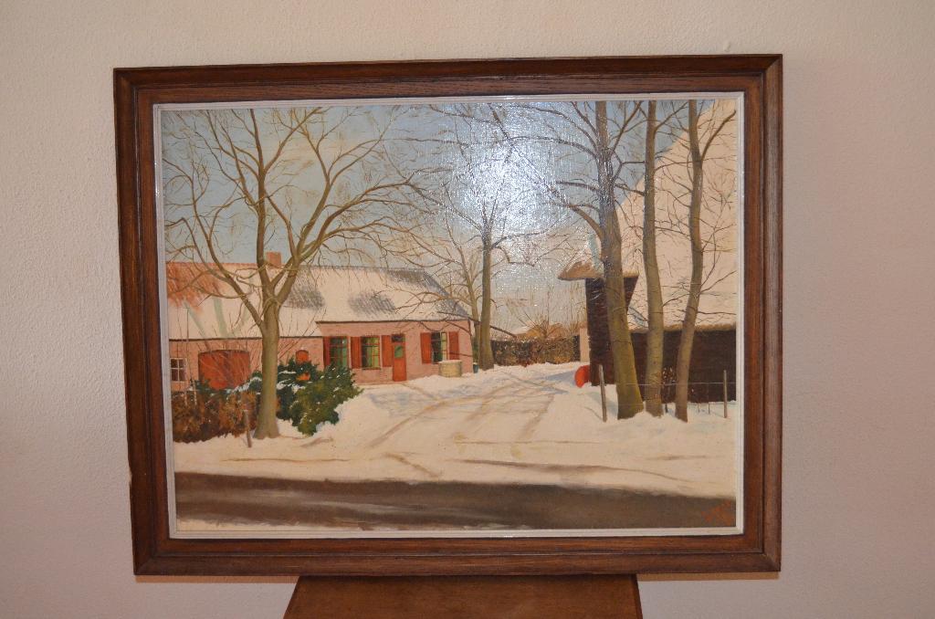 Primitief schilderij School Oudenbosch gesig. E Vonk, Antiek en Kunst, Kunst | Schilderijen | Klassiek, Ophalen of Verzenden