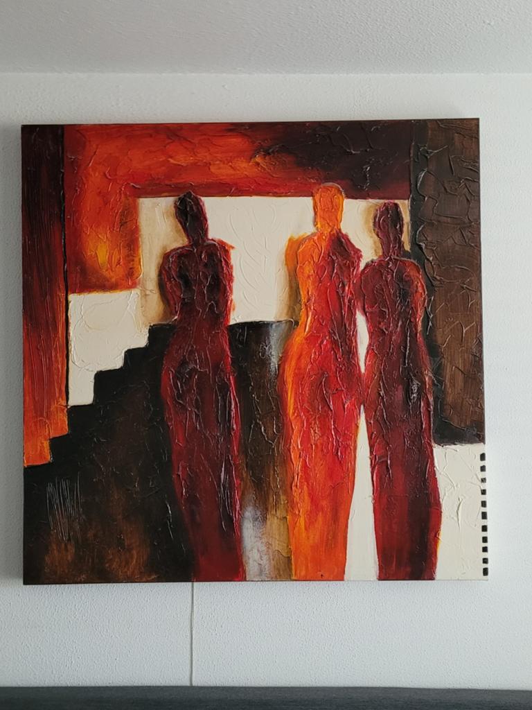 Abstract Schilderij 'Drie Vrouwen' - 100x100cm, Ophalen of Verzenden