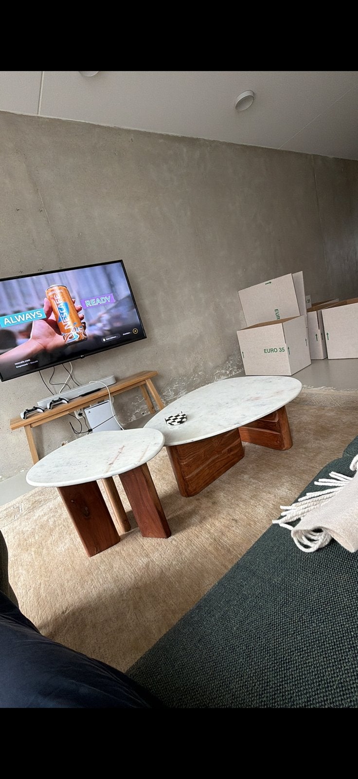 Salontafel hout en bijzettafel met marmerblad, Huizen en Kamers, Haarlem