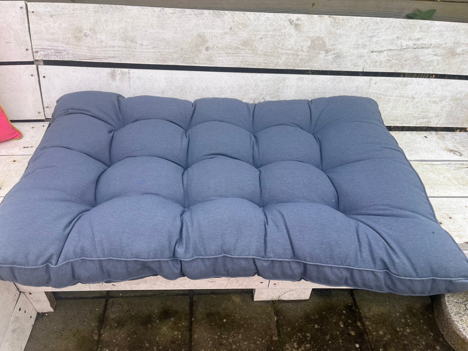 3 weinig gebruike pallet kussens blauw, Ophalen, Zo goed als nieuw