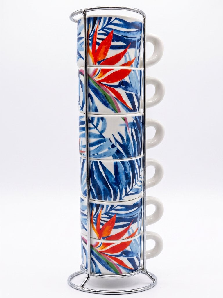 Bialetti Italia espresso kopjes in een rekje 6 stuks-Jungle, Ophalen of Verzenden, Zo goed als nieuw, Overige stijlen, Kop(pen) en/of Schotel(s)