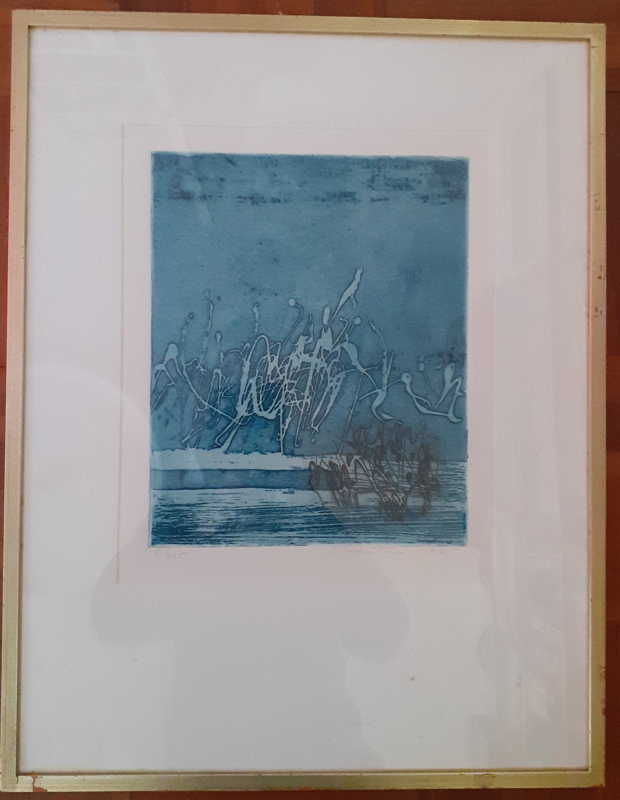 Abstracte Ets van  Jan Montyn, "Signature bleu"genummerd en, Ophalen of Verzenden, Ets, Genummerd, 1950 - 1999