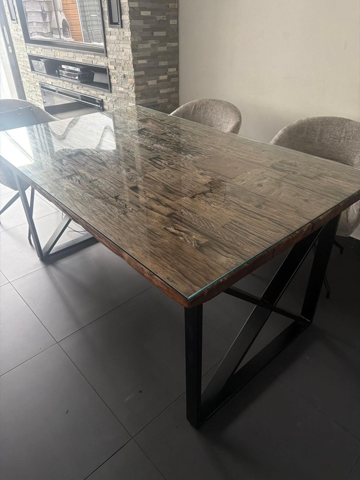 Industriële Eettafel 160x100- Bielzenhout-76cm hoog, Ophalen, Gebruikt, 100 tot 150 cm, Vijf personen of meer