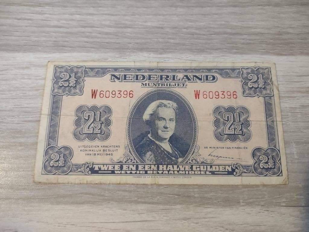 Meest zeldzame variant biljet 2,5 gulden 1945, W-serie, Ophalen of Verzenden