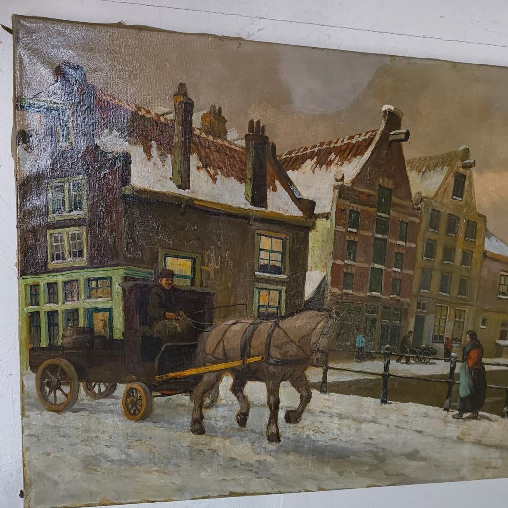 H.w.Eckhardt Amsterdamse grachten olieverf op doek, Antiek en Kunst, Ophalen of Verzenden