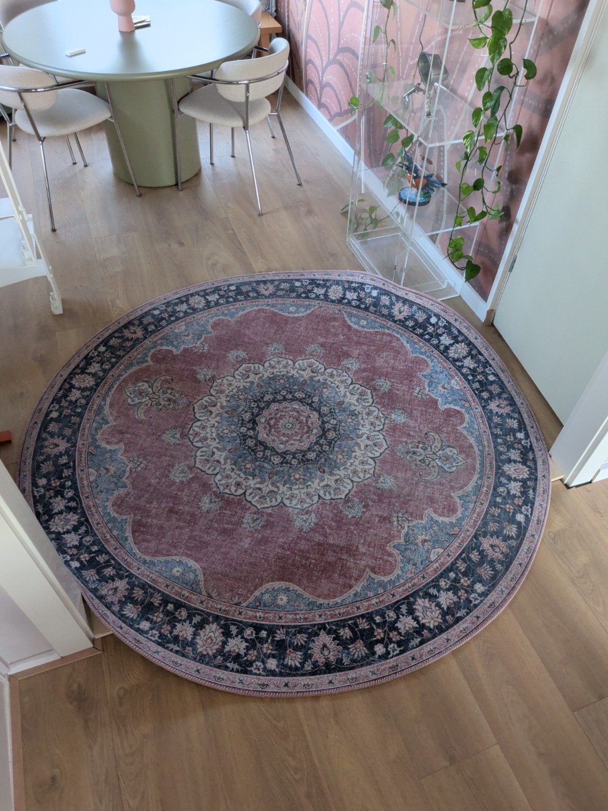 Rond Vloerkleed Vintage Look - 200x200 cm - Rood/Roze/Blauw, Ophalen, Vintage, Klassiek, Bohemian, Rond, 200 cm of meer