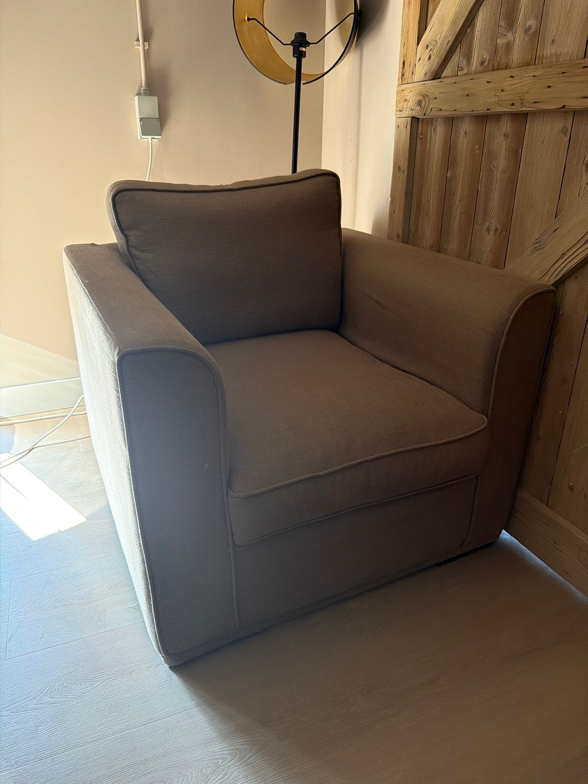 Comfortabele fauteuil - Bruin/beige stof, Ophalen, Gebruikt, Stof, 75 tot 100 cm