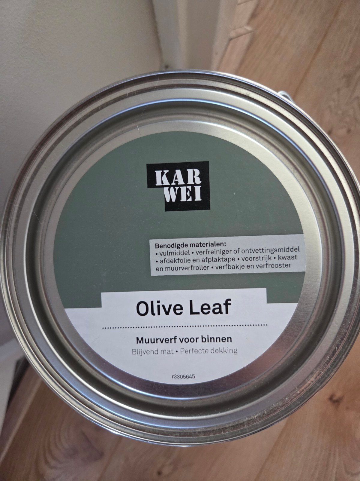 Ongebruikte Karwei muurverf Olive Leaf 5 liter, Ophalen