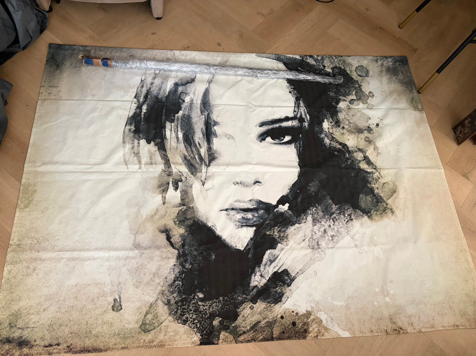 Groot wanddoek / schilderij vrouw, Ophalen of Verzenden, Zo goed als nieuw, 125 cm of meer, Schilderij