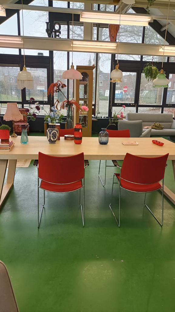 Set van 4 retro Casala Curvy stoelen, Gebruikt, Ophalen of Verzenden, Retro, Rood