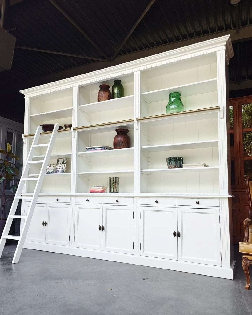 Grote bibliotheekkast met ladder | Witte boekenkast #9117, Metaal, -, 200 cm of meer, -