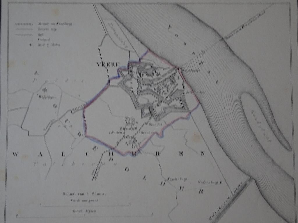 Litho plattegrond gemeente Veere, Kuyper, 1866, Verzenden
