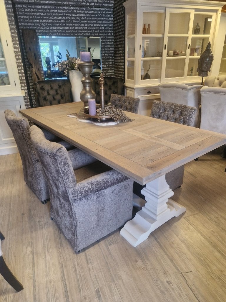 *VOORRAAD* 4 Landelijke Eetkamerstoelen Grazia Wiel Stone (2, Landelijke eetkamerstoelen Grazia Wiel kleur stof stone capiton