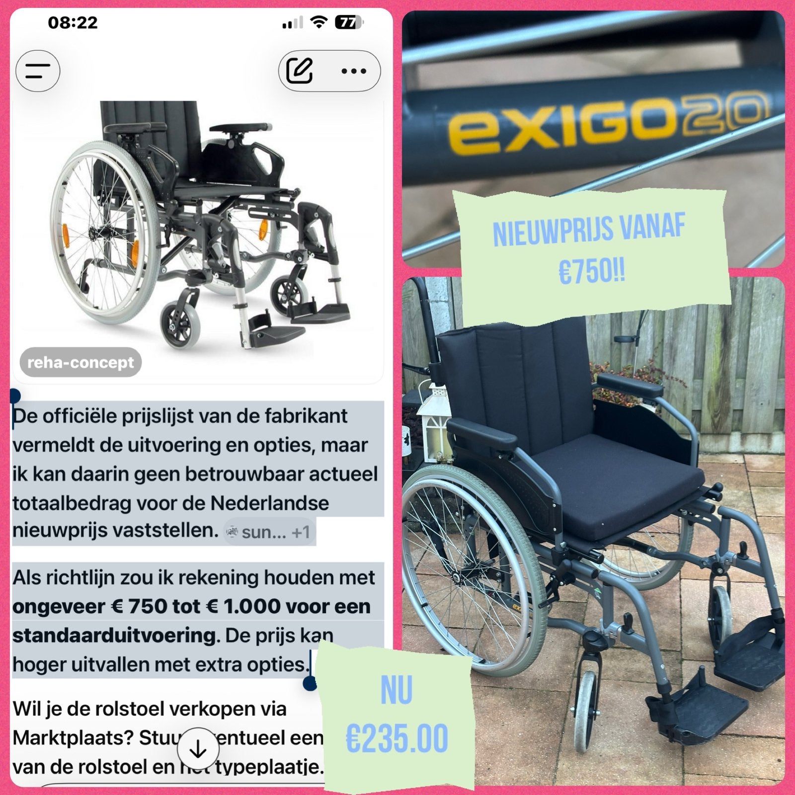Rolstoel Exigo nieuwprijs vanaf €750,- nu paar keer gebruikt, Diversen, Meer info ☎️0️⃣6️⃣➖2️⃣0️⃣9️⃣0️⃣1️⃣0️⃣4️⃣0️⃣, Zo goed als nieuw