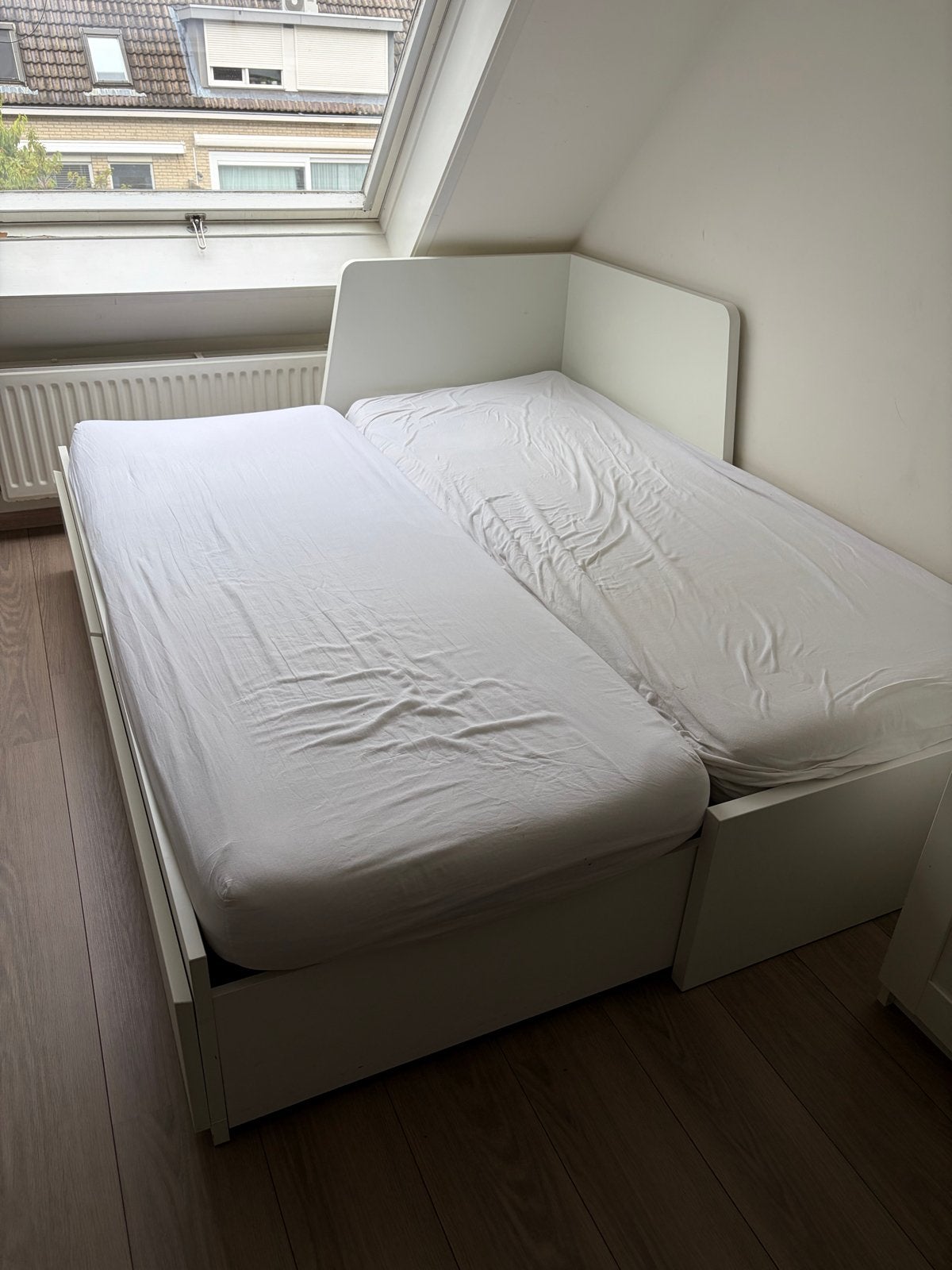IKEA Flekke bedbank 80/160x200 uitschuifbaar + 2 matrassen, Ophalen, Gebruikt, Wit, Tweepersoons