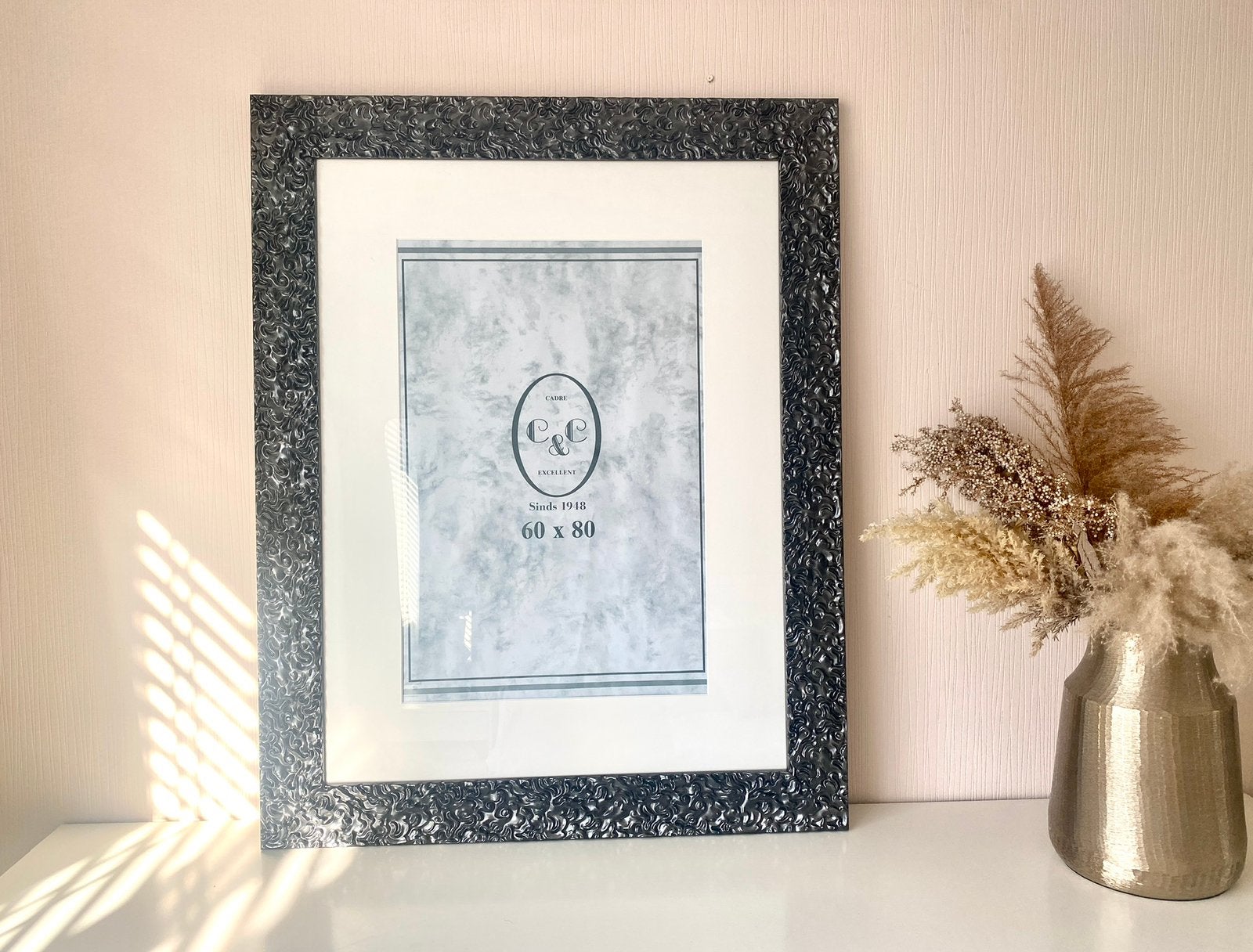 Luxe Fotolijst Metallic Grijs met Passe-Partout 95 x 75 cm, Ophalen, Met passe-partout, Nieuw, Metaal