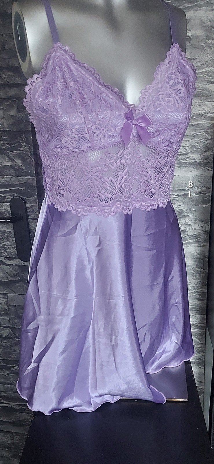 Sexy Lila satijnen slipdress met kant- L, Onbekend, Ophalen of Verzenden, Paars, Nachtkleding